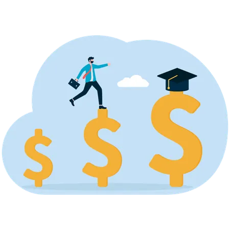 Man reaching graduation cap over money symbo  Illustration