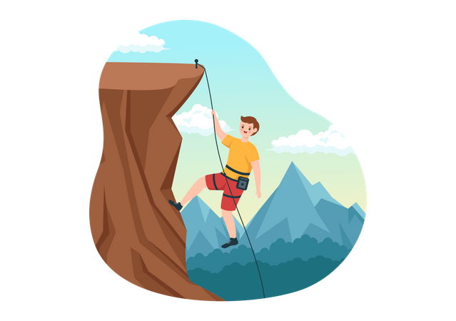 Man reaching mountain cliff Illustration