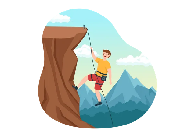 Man reaching mountain cliff  Illustration