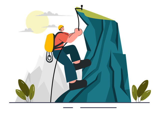 Man reaching mountain cliff  Illustration