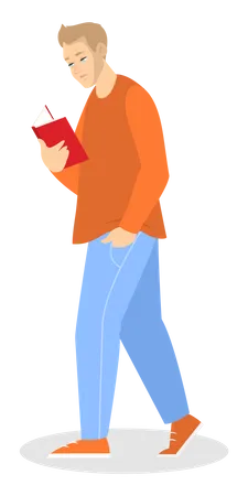 Young Man Standing And Reading Book Concept The Person Read In Library Guy Study Isolated Vector Illustration In Cartoon Style 일러스트레이션