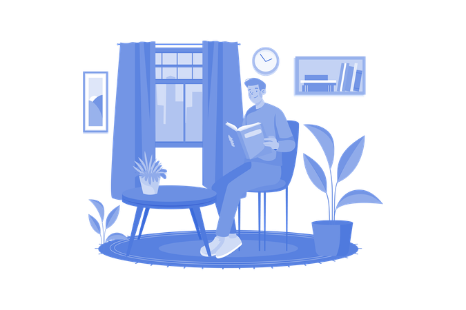 Man reading a book at home  Illustration