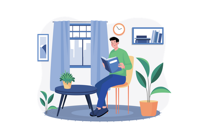 Man reading a book at home  Illustration