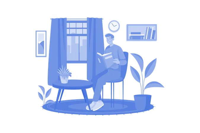 Man reading a book at home  Illustration