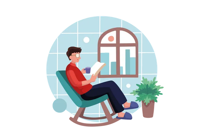 Man reading a book while sitting at home comfortably  Illustration