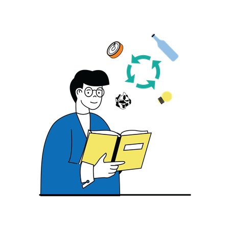 Man reading about recycle skill  Illustration