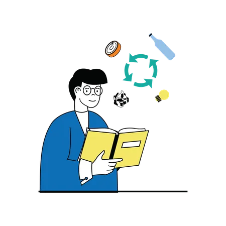Man reading about recycle skill  Illustration