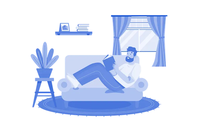 Man Reading Book Illustration Concept On White Background イラスト