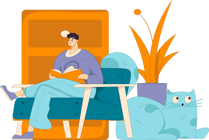 Man reading book at home  Illustration