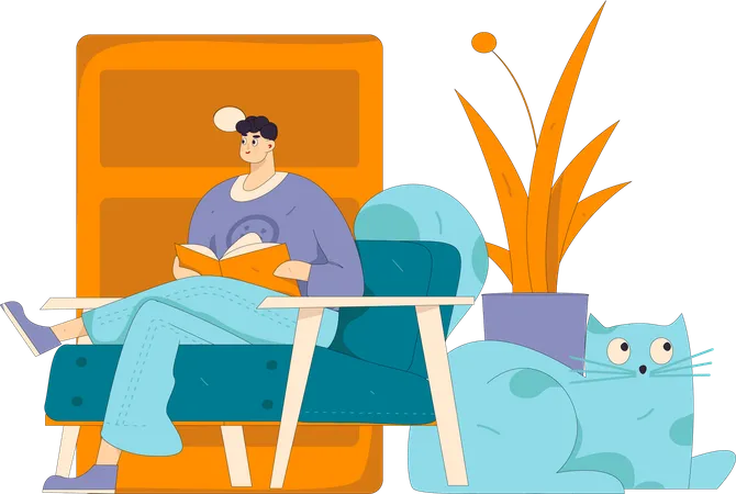 Man reading book at home  Illustration