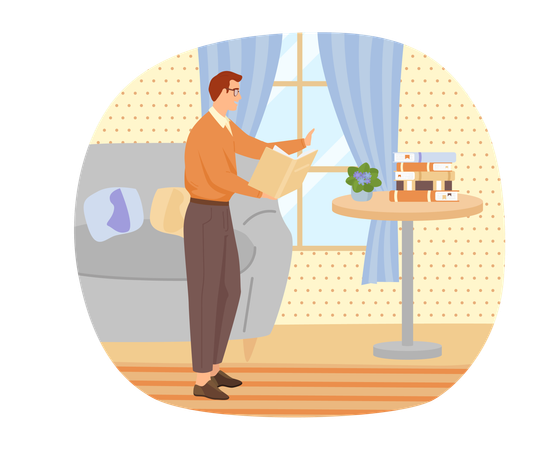 Man reading book at home  Illustration