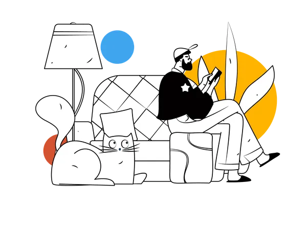 Man reading book at home  Illustration