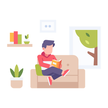 Man reading book at home  Illustration