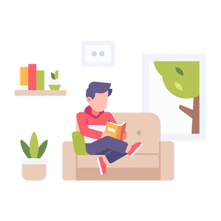 Man reading book at home  Illustration