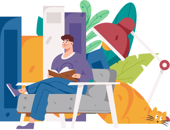 Man reading book at home  Illustration