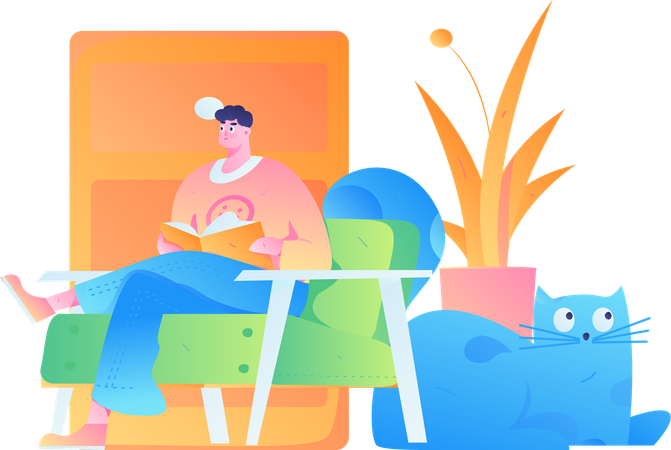 Man reading book at home  Illustration