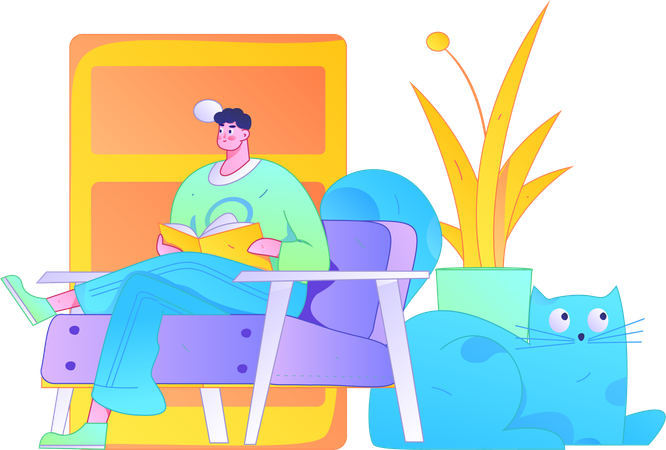 Man reading book at home  Illustration