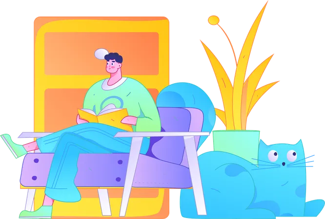 Man reading book at home  Illustration