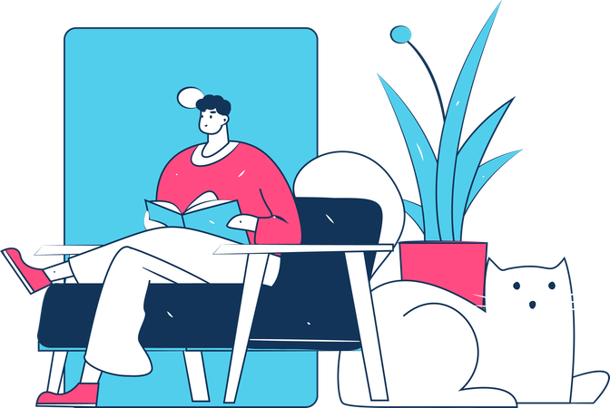 Man reading book at home  Illustration