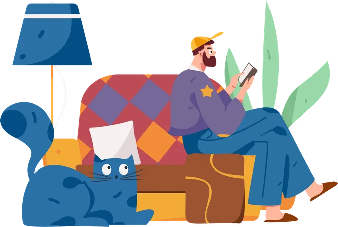 Man reading book at home  Illustration