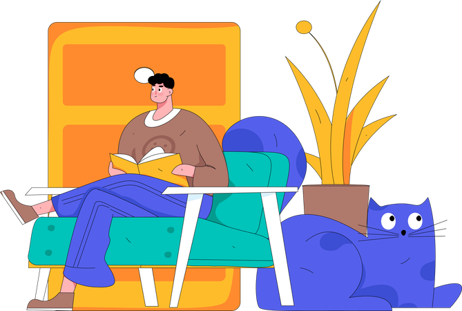 Man reading book at home  Illustration