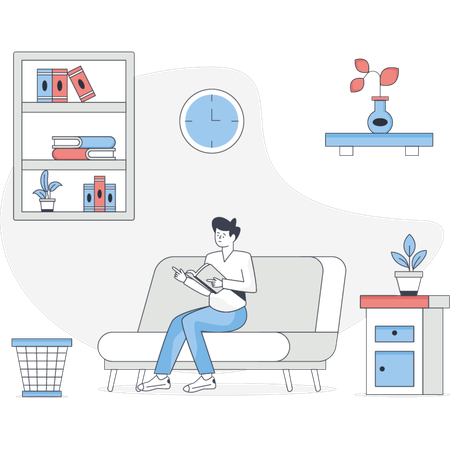 Man reading book at home  Illustration