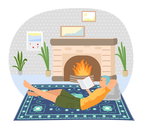Man reading book at home  일러스트레이션