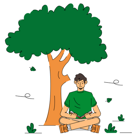 Man reading book in park  Illustration