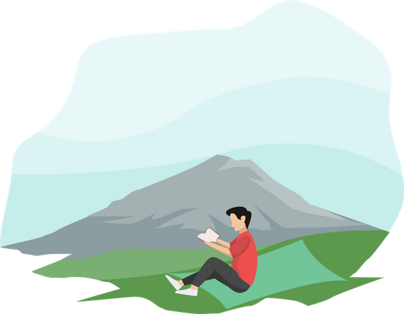 Man reading book in park  Illustration