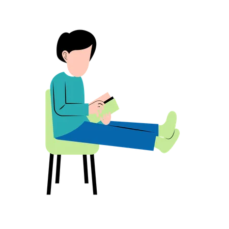 Man Reading Book On Chair Illustration