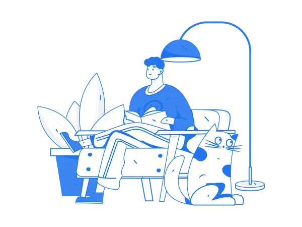 Man reading book on sofa  Illustration