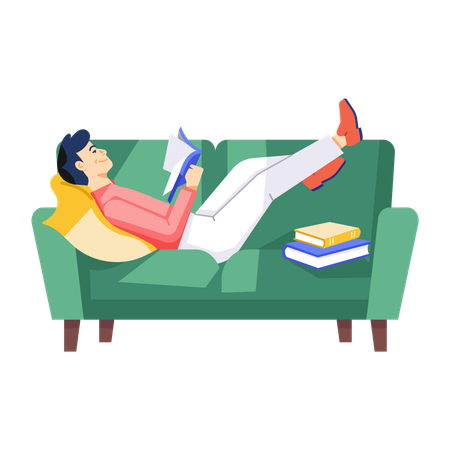 Man Reading Book on sofa  Illustration