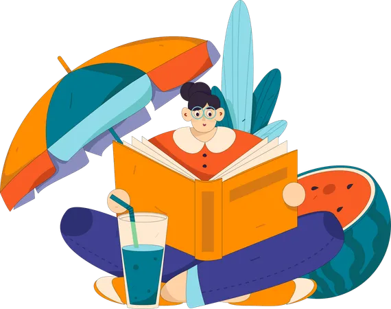 Man reading book on summer trip  Illustration