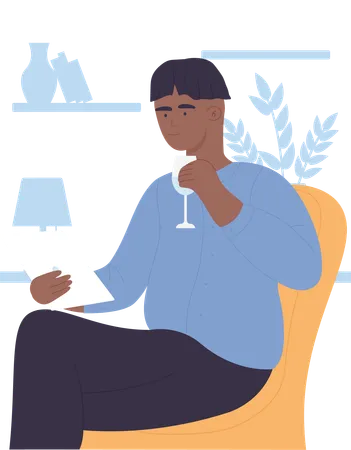 Man reading book while drinking water  Illustration
