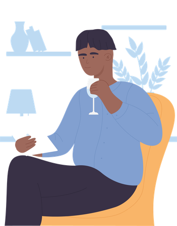 Man reading book while drinking water  Illustration