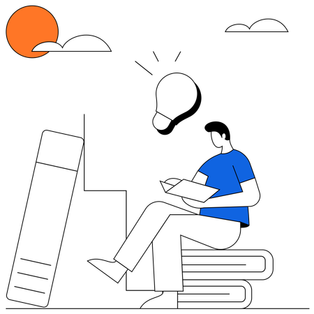 Man reading book while education ideaLiteracy  Illustration