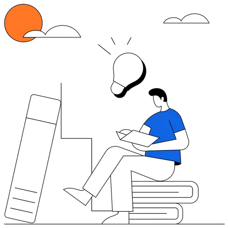 Man reading book while education ideaLiteracy  Illustration