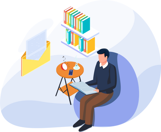 Man reading book while free time Illustration