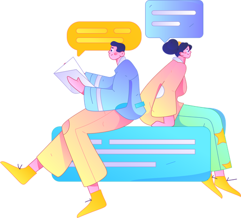 Man reading book while girl doing chatting  Illustration