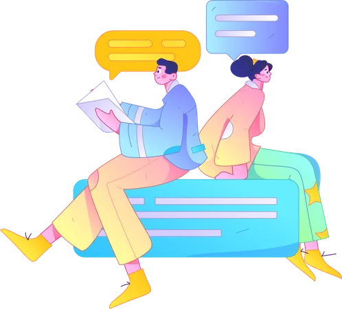 Man reading book while girl doing chatting  Illustration