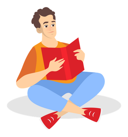 Man reading book while sit on floor  Illustration