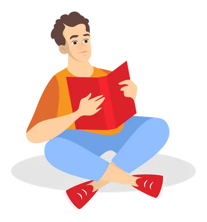 Man reading book while sit on floor Illustration
