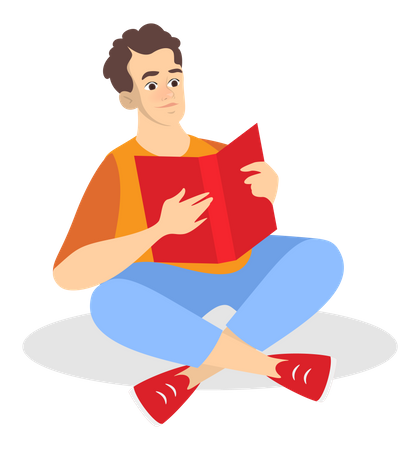 Man reading book while sit on floor  Illustration