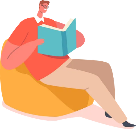 Man Reading Book while Sitting in Armchair  Illustration