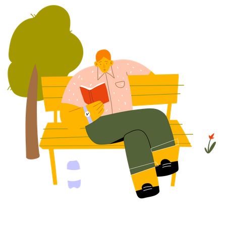 Man reading book while sitting in park Illustration