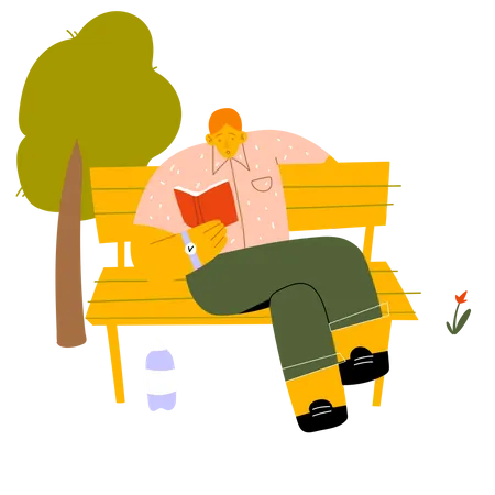 Man reading book while sitting in park  일러스트레이션
