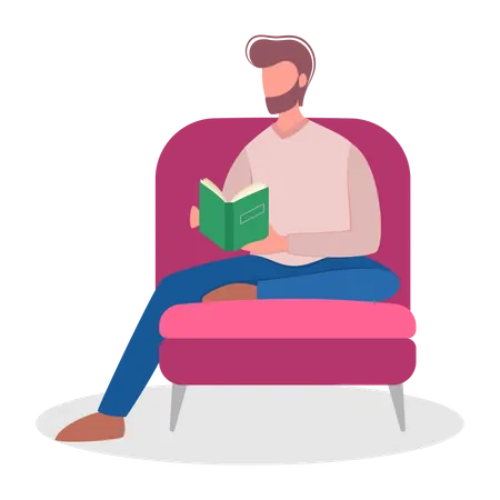 Man reading book while sitting on chair  Illustration