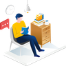 man reading book while sitting on chair illustration svg