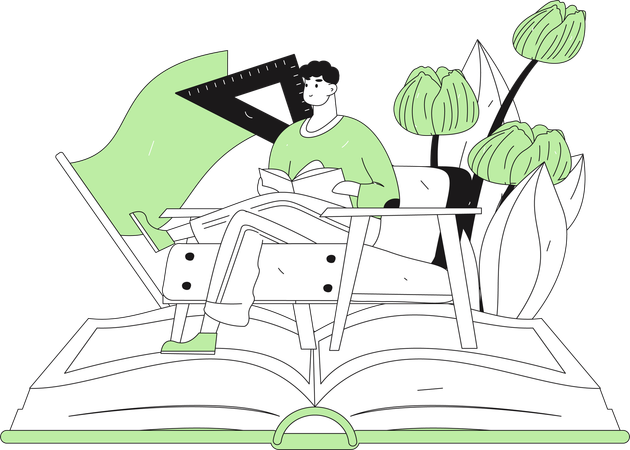 Man reading book while sitting on couch  Illustration