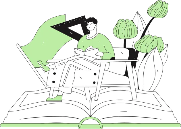 Man reading book while sitting on couch  Illustration